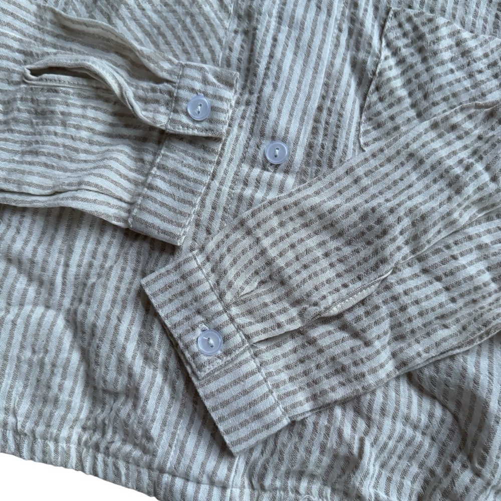 Heart and Arrow Beige Striped Shirt Button Up Cropped Girls 10-12 NWT - Picture 2 of 8